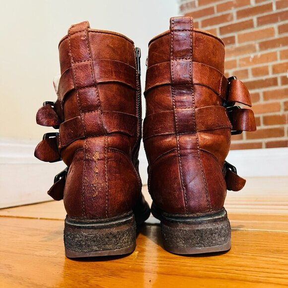 Frye Valerie Strappy Shearling Leather Boots in Cognac Size 7 - Picture 9 of 16